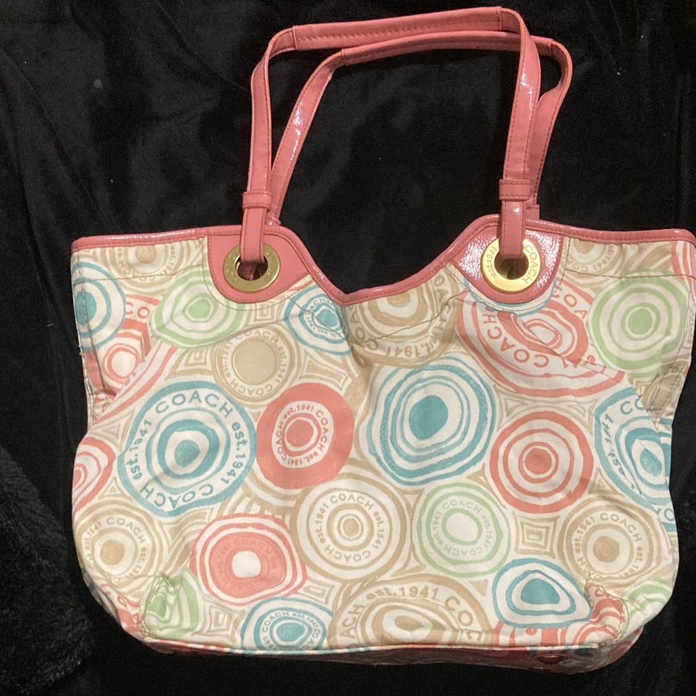 Coach Pink and Green Patterned Tote Bag